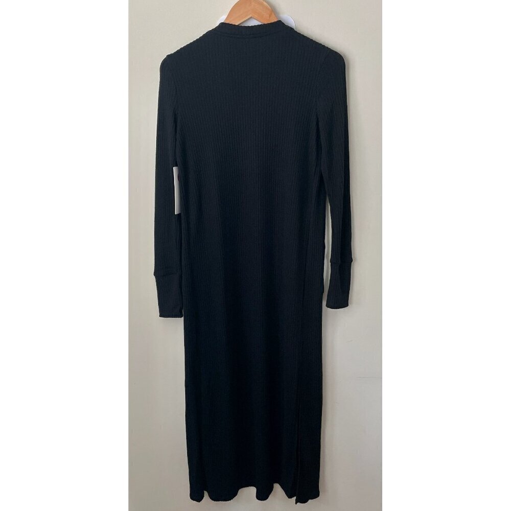 NWT YOGALICIOUS Duster Cardigan Size XS Black Long Ribbed Side Slit - Picture 8 of 12